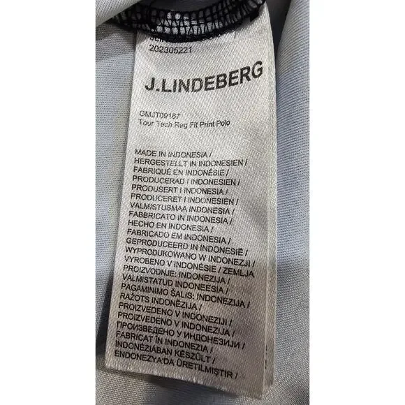 J. Lindeberg Tour Tech Reg Fit Print Polo Neptune Nautical Blue, Mens Sz XL